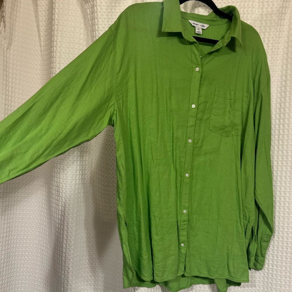 Old Navy Linen “Boyfriend” Shirt - Lime Green, XL Tall